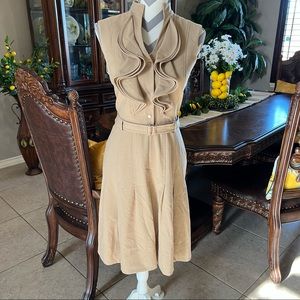 Calvin Klein | ruffle+pleated tan dress | size 6